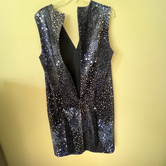 ELIE TAHARI Rosanna Blue Velvet Floral Sleeveless Summer Sheath Dress size 16 - Picture 4 of 13